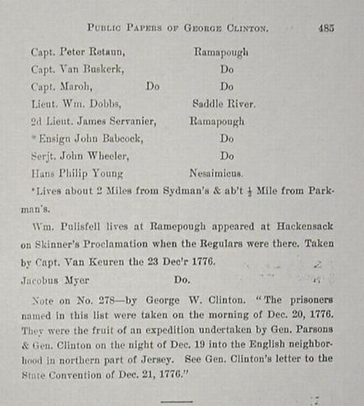 List of loyalists taken prisoner by Brigadier George Clinton, 20 Dec 1776